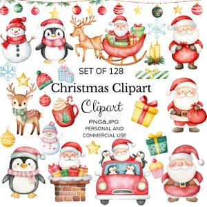 Clipart di Natale / Clipart di Babbo Natale / Clipart di Rudolph carino / Clipart di Natale boho / 128 file PNG e JPG / Download digitale