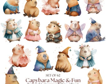 Cute Capybara Clipart Bundle | Capybara Nursery Art l Capybara Baby Decor l Digital Capybara l Capybara Dress Up PNG l Whimsical Animals