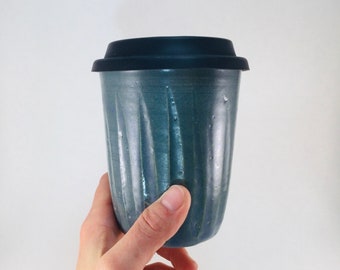 Ceramic Travel Cup with Silicone Lid, Travel Coffee Cup with Lid, Reusable Silicone Lid, Pottery Travel Cup, Handmade, Forward Pottery