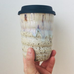 Twisty Travel Cup with Silicone Lid, Travel Coffee Cup with Lid, Reusable Silicone Lid, Pottery Travel Cup, Handmade, Forward Pottery