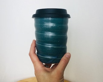 Ceramic Travel Cup with Silicone Lid, Travel Coffee Cup with Lid, Reusable Silicone Lid, Pottery Travel Cup, Handmade, Forward Pottery