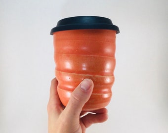 Ceramic Travel Cup with Silicone Lid, Travel Coffee Cup with Lid, Reusable Silicone Lid, Pottery Travel Cup, Handmade, Forward Pottery