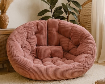 Luxury Oversized Corduroy Nest Chair Cushion • Soft Floor Lounger • Reading Nook Chair