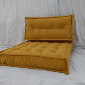 Banken en loveseats, set vloerkussens, France vloerkussen, vloerkussens, modulaire vloerbank Mustard/Ochre