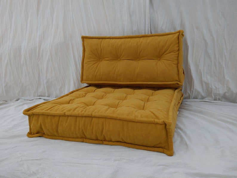 Banken en loveseats, set vloerkussens, France vloerkussen, vloerkussens, modulaire vloerbank Mustard/Ochre