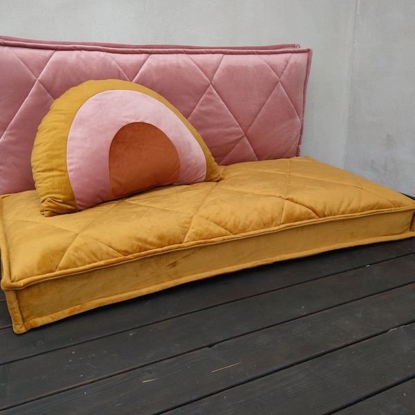 Canapé modulaire au sol, coussins de sol, coussin de banc, canapé de sol, oreiller de sol futon japonais en velours