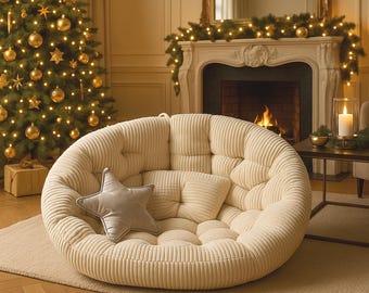 LIMITED OFFER – Luxury Cream Papasan Chair – Oversized Corduroy Lounge Chair, Modern Boho Armchair, Cozy Designer Living Room Chair