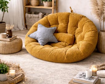 Corduroy Floor Cushion: Large Round Pillow, Reading Corner Seating