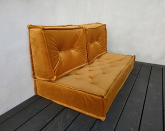 Coussin de sol, canapé de sol : assise avec dossier, coussin de banquette, coussin sur mesure, coussin d'assise de sol