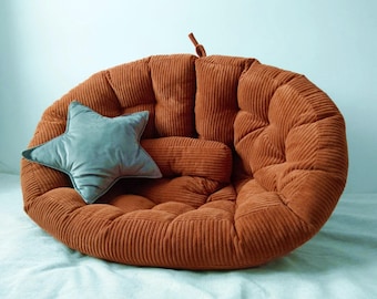 Corduroy Floor Cushion: Large Round Pillow, Reading Corner Seating