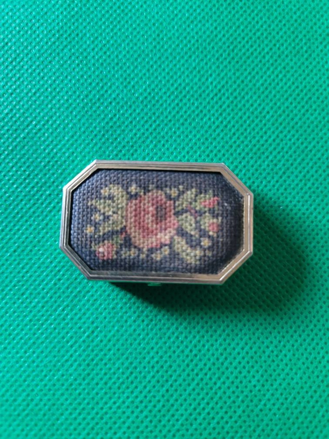 Vintage Avon Floral Embroidered Pill Box Etsy