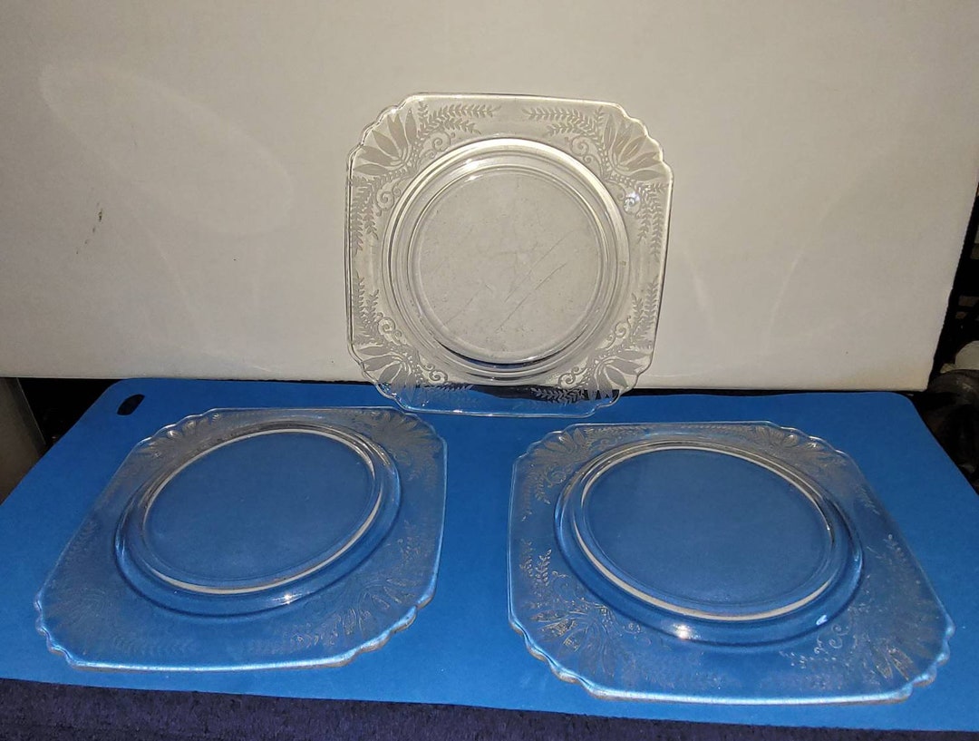 Set of 3 Federal Clear Glass Salad Plates Etsy