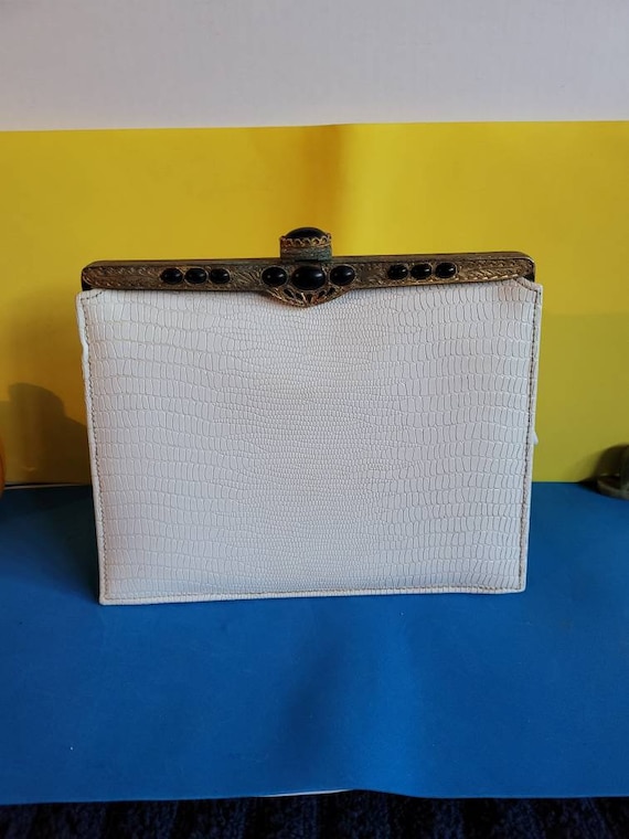 Vintage Meyers White Lizard Embossed Clutch Bag.