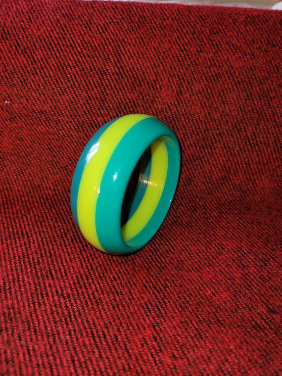 Teal Green & Striped Lucite Bangle bracelet