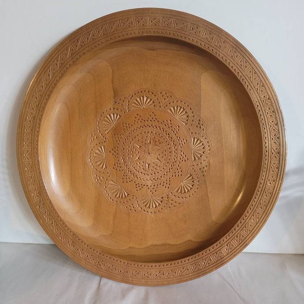 Vintage Ornamented and Handcrafted Wooden Bread or Decorative Plate.