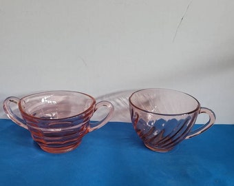 Vintage Pink Glass Sugar Bowl & Cup