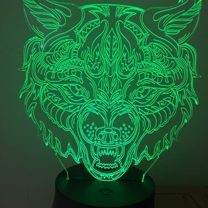 Wolf Head 3d Personalised Smart APP Control Night Light Bluetooth,Music,7&16M Colour Mobile App ,Gift led lamp