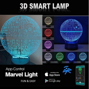 Death Star 3d Illusion Personalised  Smart APP Control Night Light Bluetooth,Music,7&16M Colour Mobile App ,Gift led lamp