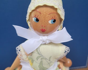 Vintage Polish wooden peg doll