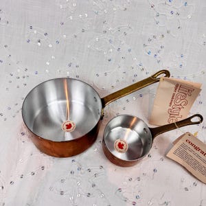 Vintage LifeStyle Copper Cookware Mini Saucepans | Set of 2 | New Old Stock Canadian Copper Pots | Original Tags