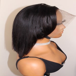 Brazilian Short Straight Virgin Human Hair Wig layerd Bob Cut Pre-Plucked Lace Front 10 inches