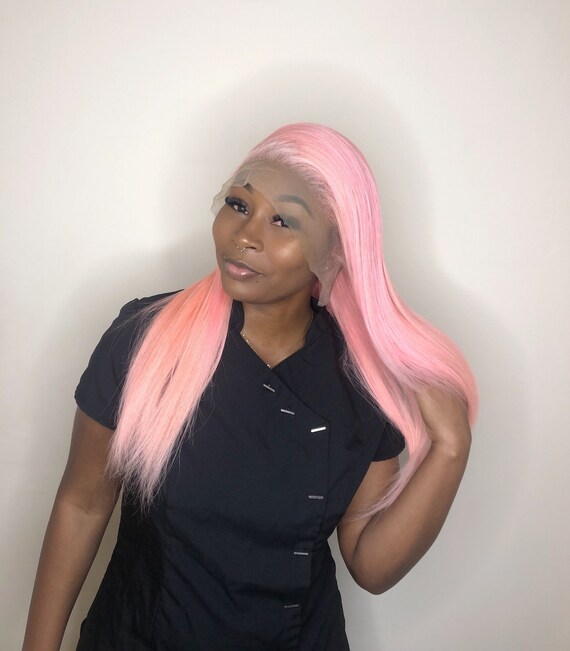 Pastel Pink Human Hair Lace Wig 13x4 Parting Space Customized