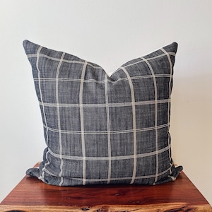 PAROS 20x20 Black Peppercorn and Cream  Plaid Handmade Square Pillow Cover