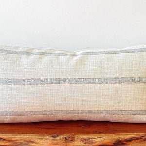 REESE Neutral Cream and Light Blue Striped Pillow Cover - 12 x 24 - Lumbar Pillow Cover - Boho Decor - Rectangular Pillow Case