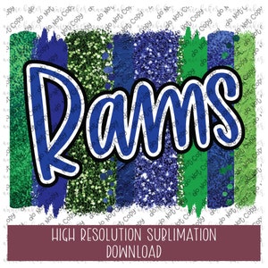 Rams Azul Verde Glitter Pincelada PNG - Pronto para Imprimir Design de Sublimação - Mascote Escolar PNG