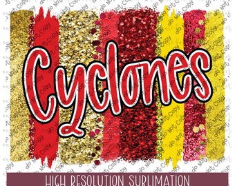 Cyclones Red/Gold Brushstroke PNG - Ready To Print Sublimation Design - School Mascot PNG