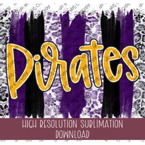 Piraten Lila / Gelbgold Pinselstrich PNG - Druckfertiges Sublimationsdesign - Schulteam Maskottchen PNG