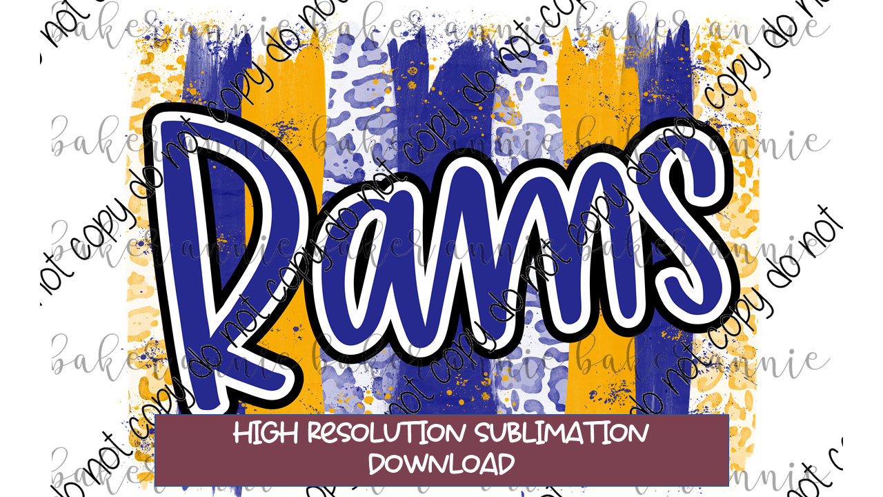 PNG File Sublimation Design Navy Gold Rams Ready to Print Hand drawn Instant Download Brushstrokes