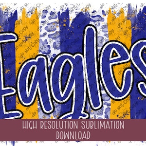 Adler Blau / Gold Pinselstrich PNG - Druckfertiges Sublimationsdesign - Schulmaskottchen PNG