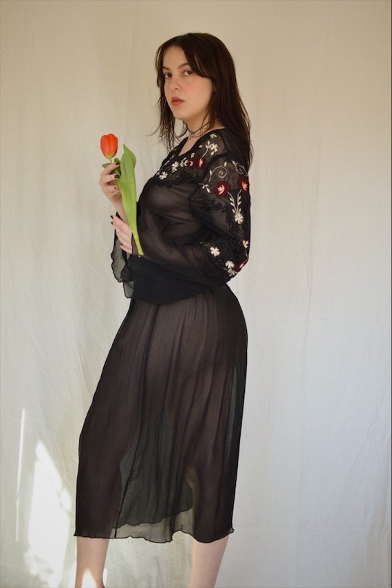 Vintage Retro Black Sheer Long Night Gown | Romant