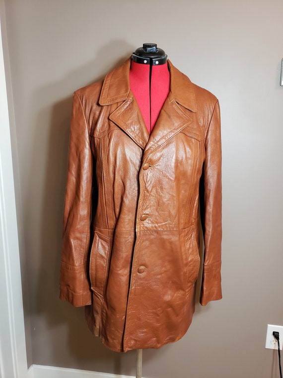 Vintage 1970s Brown Leather Trench Coat