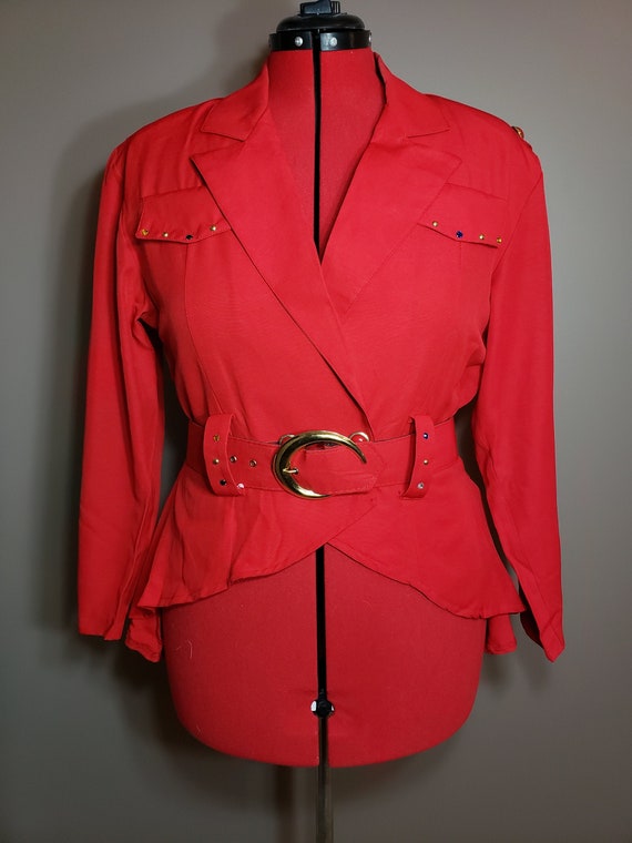 1980s Vintage Red 3 pc Skirt Power Suit