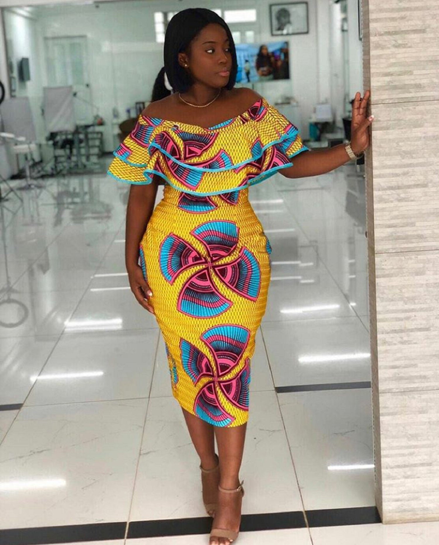 African Print Midi Dress/Off Shoulder Dress/African | Etsy