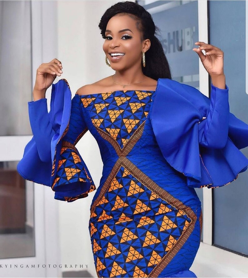 African Print Mini Dress Off Shoulder Dress African Clothing Ankara Dress Ankara Party dress flare sleeves