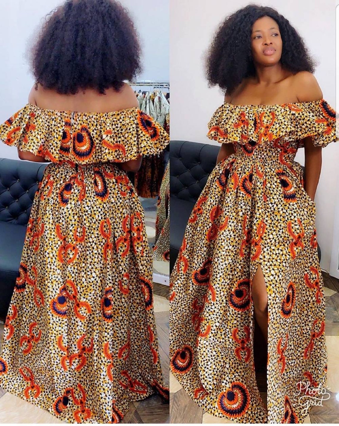 African print off shoulder maxi dress / high slit / with | Etsy