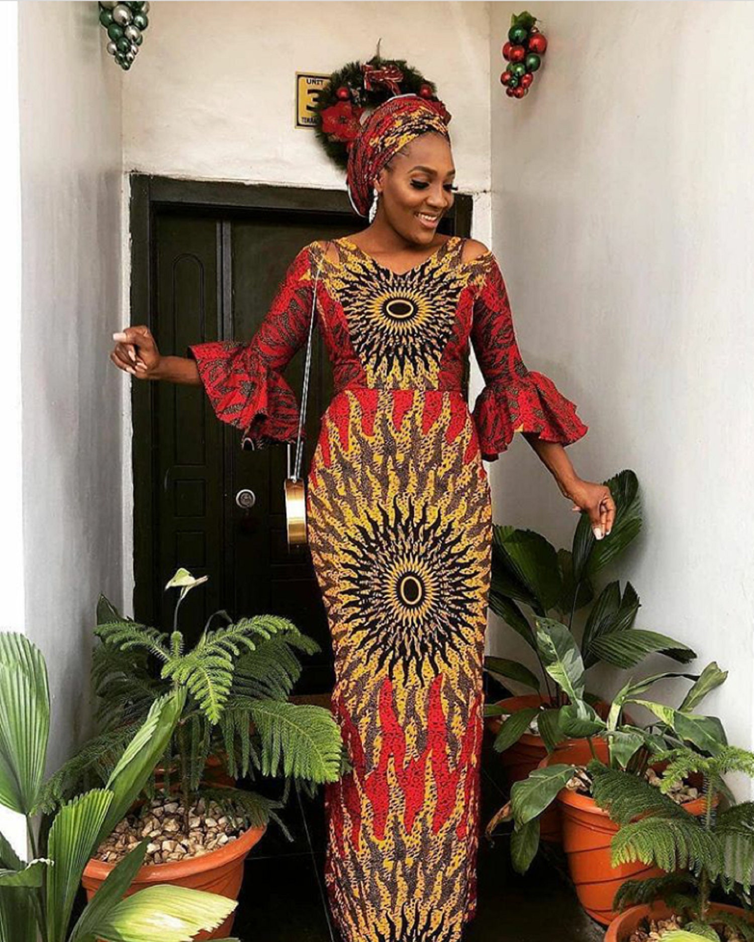 African Print Dress With Bell Sleeves ...