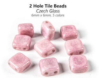 50 Czech Glass Tile Beads: Two Hole Rectangle Beads (6mm)