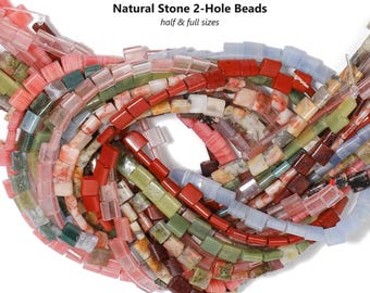 Natural Stone 2 Hole Beads: Tila Beads, Agate, Rose Quartz, Rhodonite