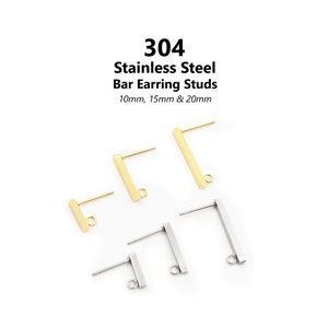 May include: A set of six gold and silver bar earring studs. The studs are available in three sizes: 10mm, 15mm, and 20mm. 304 Stainless Steel Bar Earring Studs