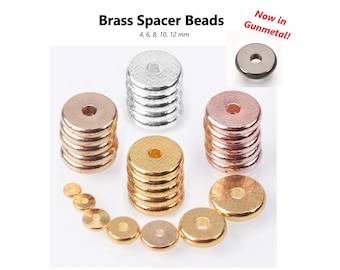 20pcs - 4,6,8,10,12mm, solid brass spacer bead, flat disc shape