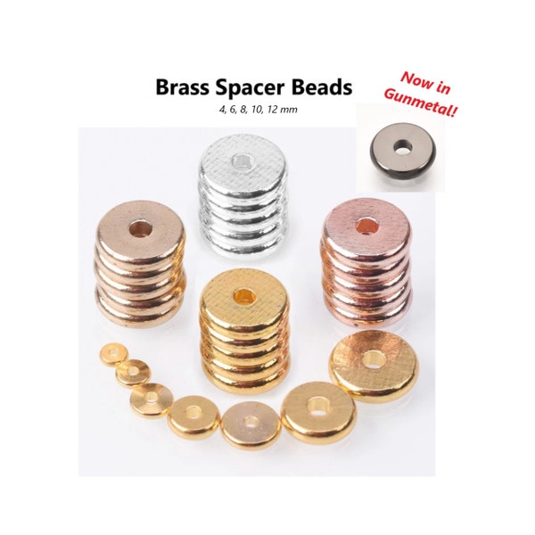 20pcs - 4,6,8,10,12mm, solid brass spacer bead, flat disc shape