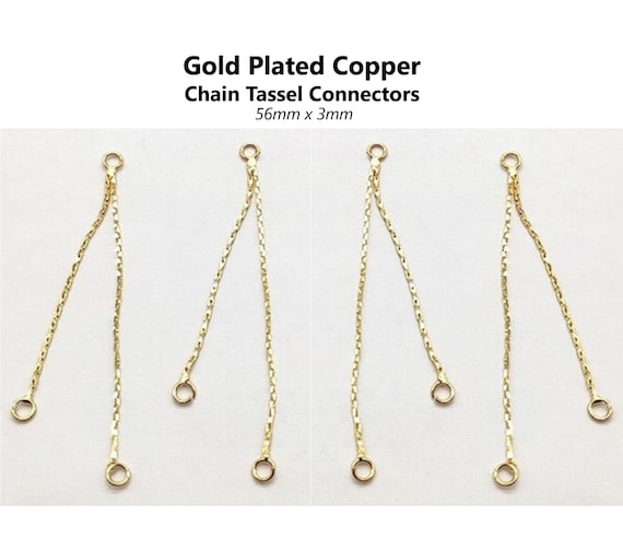 10 Gold Plated Copper Chain Tassel Connectors: DIY Jewelry Making (56x3mm)