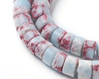 50 Aqua Terra Jasper Heishi Beads: Blue Pink Stone Beads (4x2mm)