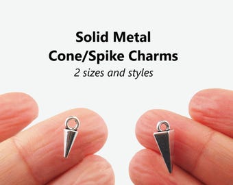 20 Solid Metal Spike Charms: Silver & Gunmetal DIY Pendants