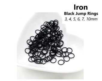 50pcs - 3,4,5,6,7,10mm, black, jump ring, iron, connector, round, circle, open, link, pendant, craft, jewelry making, finding, diy