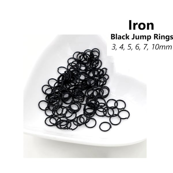 50 pcs - 3,4,5,6,7,10 mm, noir, anneau, fer, connecteur, rond, cercle, ouvert, lien, pendentif, artisanat, fabrication de bijoux, trouvaille, bricolage